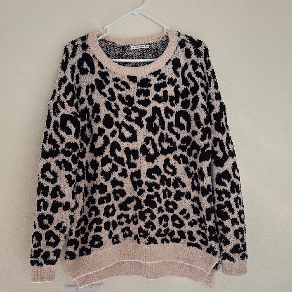 Leopard Print Sweater - Black and Cream
